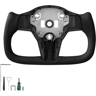 VEVOR Lenkrad für Tesla Model 3 (2016–2023), Volant aus Kohlefaser D-förmig, unten abgeflacht, mit Heizfunktion, Ledergriff mit rutschfester Oberfläche, Ersatzteil für Model 3, Schwarz