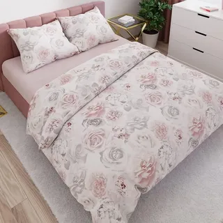 Bettwäsche 220x200 Baumwollsatin Rosario Blumen Rose - Rosa