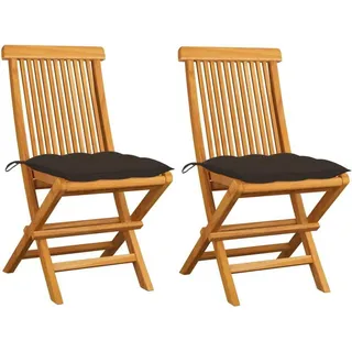 Gartenstühle mit Taupe Kissen 2 Stk. Massivholz Teak - Taupe, Bunt