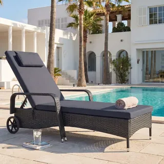 Poly-Rattan Sonnenliege Carrara, Relaxliege Gartenliege Liege, Alu  anthrazit, Kissen grau - Schwarz