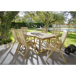 Gartenmöbel Set 7tlg Teak Gartentisch ausziehbar 180-240 cm KUBA/ARUBA - Naturbelassen, Beige