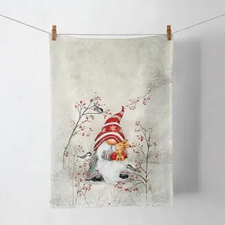 Ambiente Küchentuch Geschirrtuch Deko Küche 70 x 50 cm 100% Baumwolle Wichtel Zwerg mit Hase in Winterlandschaft Winter Advent Weihnachten Serie Dwarf Hug