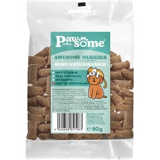 Pawsome Awesome Nuggies Flussbarsch & Huhn Hundeleckerli & Katzenleckerli - Leckerlis für Hunde & Katzen - getreidefrei & Soft mit viel Protein, Superfoods wie Bierhefe und Ginkgo, ohne Zucker (80 g)