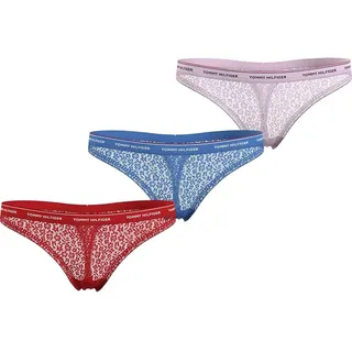 Tommy Hilfiger Damen 3er Pack Strings Premium Essential Tangas, Mehrfarbig (Fierce Red/Blue Spell/Pearly Pink), XL