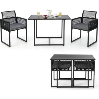 3-Teiliges Outdoor-Dining-Set mit Klappbarer Rückenlehne & Sitzkissen Terrassenmöbel-Set