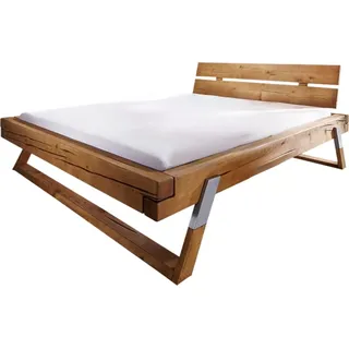 KAWOLA Balkenbett TOMA Fichte eichefarbig massiv 180x200cm - Braun