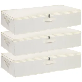 YheenLf 3 Stück Unterbettbox, Unterbett Aufbewahrungsbox mit deckel, Faltbare Stoffboxen mit Verstärktem Griff und Reißverschluss für Bettdecken Decken Kleidung, Beige, 80x40x15cm