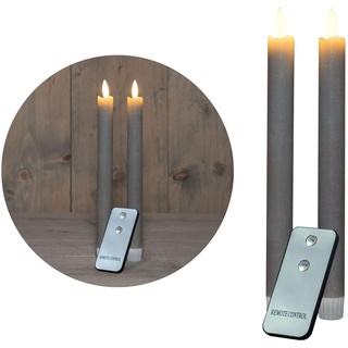 Novaliv Stabkerzen LED mit Timer Taupe GRAU 2er Indoor mit Timer Funktion 6 Stunden ECHTWACHS 23cm Höhe für Kerzen 2,2cm Durchmesser 2 AAA Batterien LED Stabkerzen flackernde Flamme bewegliche Flamme