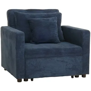 Mendler Schlafsessel HWC-L90 Cord 100 x 86 x 200 cm Blau mit Kissen