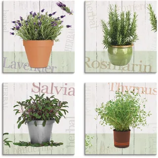 Artland Leinwandbild »Lavendel, Rosmarin, Salbei, Thymian«, Pflanzen, (4 St.), 4er Set, verschiedene Größen Artland naturfarben