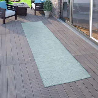 Outdoor Teppich Balkon Terrasse Grau Rosa Grün Pastellfarben Flachgewebe Grösse 80x250 cm - Blau