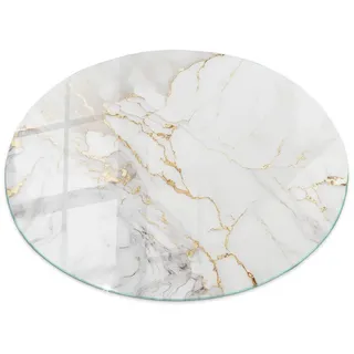 Tulup Glasplatte Ø90 Eleganter Marmor mit Adern , Weiß , Glas , Rund , 90x90x0.4 cm , Esszimmer, Esstische, Tischsysteme