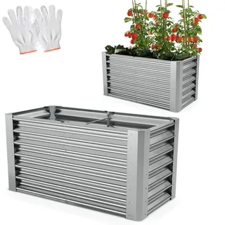 Onbest Metall Hochbeet XXL 120x60x60 cm – Gemüsebeet aus Stahl | Hochbeete-Kit für Kräutergarten, Gemüse und Pflanzen – pflegeleichtes Beet für Garten, Terrasse und Balkon, Silber