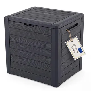 BigDean Gartenbox klein kompakt 140 Liter ideal für Balkon kleine Flächen | Holzoptik Auflagenbox