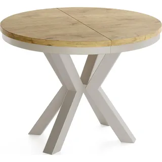 Runder Ausziehbarer Esstisch im Loft-Stil - Industrieller Tisch mit Grau-Beige Kaschmir Metallbeinen - Platzsparender Tisch für Wohnzimmer - Lancelot Eiche - 100 bis 180 cm - Braun