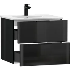 Bild von Waschtisch »Athen Badezimmerschrank mit Softclose Funktion WC Bad 60 cm«, Waschplatz mit 2 Schubladen und Waschbecken Badmöbel Unterschrank, schwarz hochglanz, hochglanz, , 14062750-0 eckig,