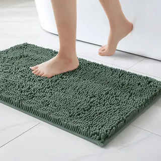 MIULEE Badematte 40x60 cm Matcha Grün – Super Saugfähiger Badteppich Weich & rutschfest, Waschbarer Badezimmerteppich aus Chenille Mikrofaser für Dusche & WC – Pflegeleichter Badvorleger für Zuhause