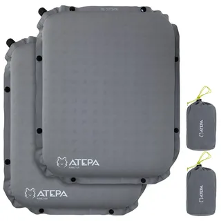 ATEPA Sitzkissen Outdoor, Faltbar Aufblasbar Stadion Flugzeug Unterwegs Camping Wander Bürostuhl Knopfbefestigbar Ultraleicht Memory Foam Selbstaufblasend Sitzkissen, 2er Pack Grau