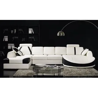 Wohnlandschaft Ecksofa U Form Ledersofa Polster JVmoebel - Weiß, Schwarz