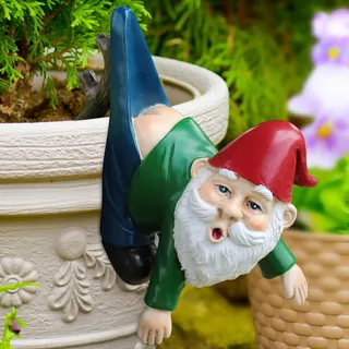 shallyong Lustig Gartenzwerge, Wichtel Gartendeko für Draußen, Hängend Zwerg Gartenfiguren, Wichtel Gartenfigur, Gartenzwerge Gartendeko Statuen, Zwerg Blumentopf Hänger Figur (Grün)