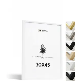 Heimlich® - Bilderrahmen - 30x45 cm, Ayous-Holz, Weiß - Kleiner Posterrahmen mit Folienabdeckung - Nur zur Wandmontage