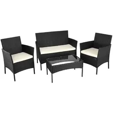 BAKAJI Polyrattan Komplettset Sessel und Gartentisch Komplettes Loungesofa, Sofa, Tisch, Rattan, Gartenmöbel, Schwarz, Standard