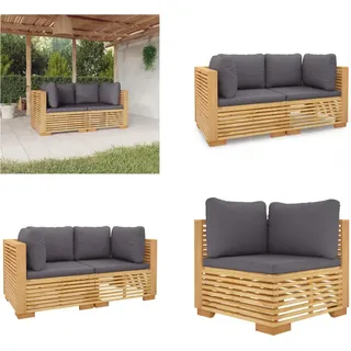 vidaXL Garten Ecksofas mit Kissen 2 Stk. Massivholz Teak - Garten-Lounge-Set - Garten-Lounge-Sets - Outdoor-Lounge-Set - Terrassen-Lounge-Set - Braun