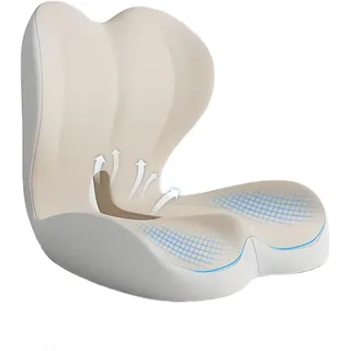 HoldOneLight Orthopädisches Sitzkissen mit Rückenlehne[Seitliche Unterstützung & Komfort] Sitzkissen für Bürostuhl & Auto - Ergonomisch, Sitzpolster, Steißbeinkissen Beige Grey