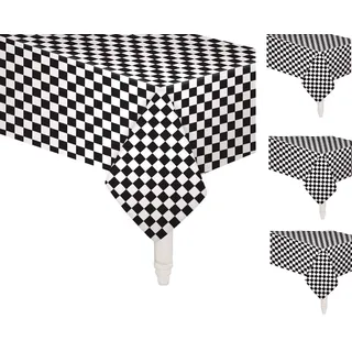 Oojami Einweg-Tischdecke, kariert, kariert, 137,2 x 274,3 cm, rechteckig, Schwarz/Weiß, 4 Stück