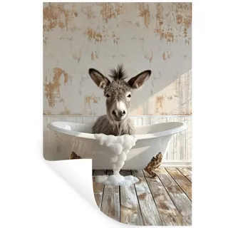 MuchoWow Wandtattoo Esel - Tiere - Badewanne - Schaumstoff 80x120 cm , Weiß , Kunststoff , Rechteckig , 80x120x0.1 cm , Tapeten & Wandverkleidungen, Wandtattoos & Sticker