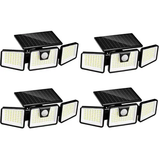 Lumisky 4 Stück Solarstrahler Falcon mit 3 Köpfen, schwarz, leistungsstark, weiß, schwenkbar, mit Bewegungsmelder, ideal für die Sicherung von Garten, Terrasse und Außenbereich (H9,3 cm)
