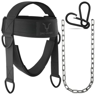 jag gears Nackentrainer Hals Training - 7mm Neopren Gepolstert Neck Trainer Mit 110cm Lang Verstellbarer Stahlkette Head Harness Für Nacken Training - Kopfgeschirr Für Gym, Gewichtheben, Kraftsport