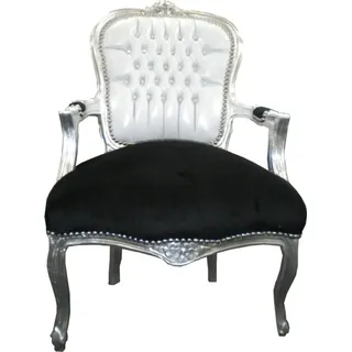 Casa Padrino Barock Salon Stuhl Weiß / Schwarz Bling Bling - Schwarz
