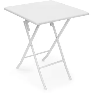 Relaxdays Gartentisch Bastian, wetterfest, für Balkon & Camping, weiß | klappbar, quadratisch H x B x T: 74 x 61,5 x 61,5 cm, Metall, Kunststoff, Rattan-Optik