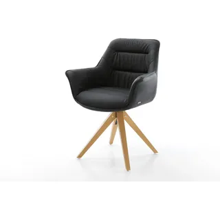 DeLife Esszimmerstuhl Kaira-Flex Echt-Leder Schwarz Holzgestell kantig Natur Esszimmerstühle