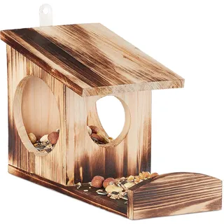 Relaxdays Eichhörnchen Futterhaus, , Braun , Holz, , 12x17.5x25 cm, , Dekoration, Gartendeko