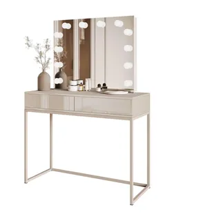 lookway Schminktisch Blanco Kaschmir Elite mit Beleuchtung PUSH OPEN