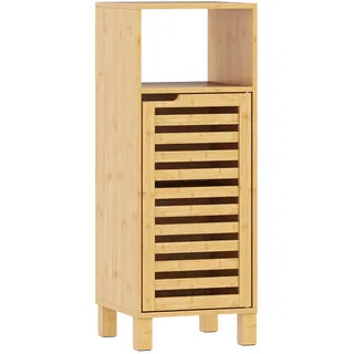 Homcom Badezimmerschrank Badschrank schmal mit verstellbaren Regalen, offenem Fach , Naturfarben , Holz , Bambus , 1 Fächer , 30x80x30 cm , Badezimmer, Badmöbel, Midischränke
