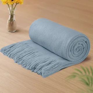 Vonty Hellblaue Strickdecke mit Quasten, Fransen, 127 x 152,4 cm, superweiche Strick-Überwurfdecke, Bauernhaus, dekorative, leichte Decke für Couch, Bett, Sofa