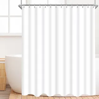 Lerores Duschvorhang 180x220cm Reinweiß, Beschwerter Saum Antischimmel Textil, Wasserabweisend, Waschbar Polyester Stoff Badevorhänge für Badezimmer, Badewanne mit 12 Duschvorhangringe