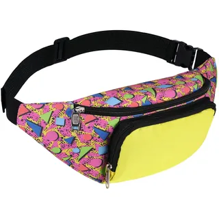 Xuniea 80er Jahre Retro Neon Bauchtasche 2 Taschen Hände frei Gürteltaschen 80er Jahre Kostüme für Damen Herren Kinder Hüfttasche für Urlaub Festival Reisen 80er Jahre Motto-Party, Stilvolle Farbe.
