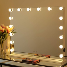 WAYKING Hollywood Spiegel mit Beleuchtung Beleuchteter Make-up Spiegel Schminkspiegel mit 16 LED Lichtern, Touch Steuerung, großer Kosmetikspiegel Weiß 70x55 cm