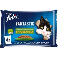 Purina Felix Fantastic Katzenfutter für Erwachsene, Gemüsesortiment, 12 Packungen mit 4 Beuteln à 85 g, 48 Beutel