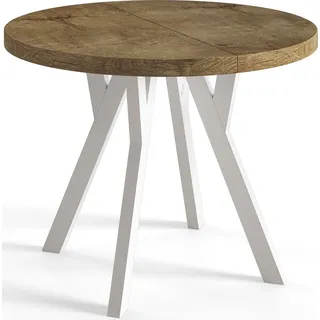 alpi meble Runder Esszimmertisch OVO, ausziehbarer Tisch Durchmesser: 80 cm bis 130 cm, Wohnzimmertisch Farbe: LEFKAS, mit Holzbeinen, in Farbe Weiß - Dunkelbraun/Weiß