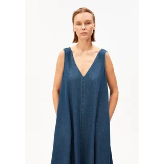 V-AUSSCHNITT JEANS-MIDI-KLEID | Bio-Baumwoll Mix - blau (M)
