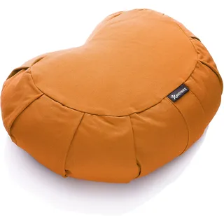 BODYMATE Halbmond Yogakissen 42cm lang 30cm breit und 15cm hoch Orange mit Buchweizen-Spelz Füllung – Maschinenwaschbarer Bezug aus 100% extra dicker Baumwolle – Meditationskissen – Sitzkissen