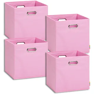 Storanda | 4er Set Aufbewahrungsbox 33x33x32.5 cm | Breite Griffe auf zwei Seiten | Stabil & Faltbar | Regalbox für Würfelregal | Ideal für Zuhause & Kinderzimmer | Rosa