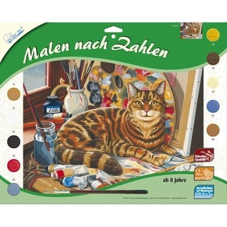 MAMMUT 109105 - Malen nach Zahlen Tiermotiv, Katze, Komplettset mit bedruckter Malvorlage im A3 Format, 10 Acrylfarben und Pinsel, großes Malset für Kinder ab 8 Jahre