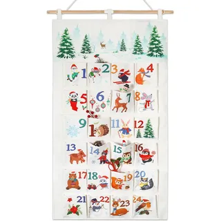 DPKOW Wintertiere Stoff Adventskalender zum Befüllen Selber 24 Adventskalender DIY Weihnachtskalender Geschenke, Selber Machen Wandteppich Füllung, Groß