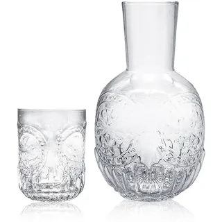 LIUCONGBD Vintage Nachttisch-Wasserkaraffe und Glas-Set, Nachttisch-Wasserkaraffe mit Becherglas, klare Mundspül-Karaffe für das Badezimmer, Wasserkrug und Tasse Nacht-Set